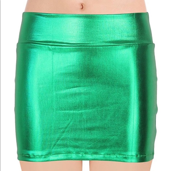 shiny green mini skirt